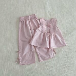 Light Pink Girls Two-Piece Outfit - Sleeveless Top & Pants